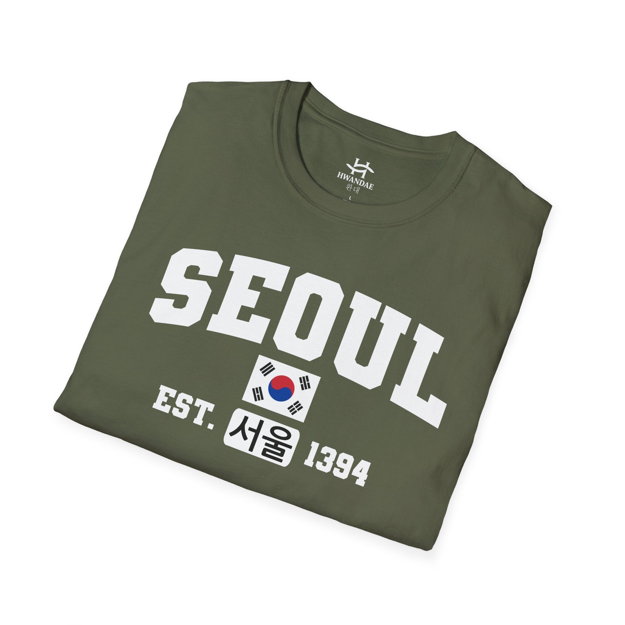 Seoul Varsity T-Shirt with Korean, Flags and Establishment date
