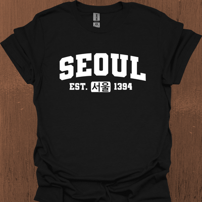 한국어 + 설립일이 적힌 서울 한국 대학 티셔츠