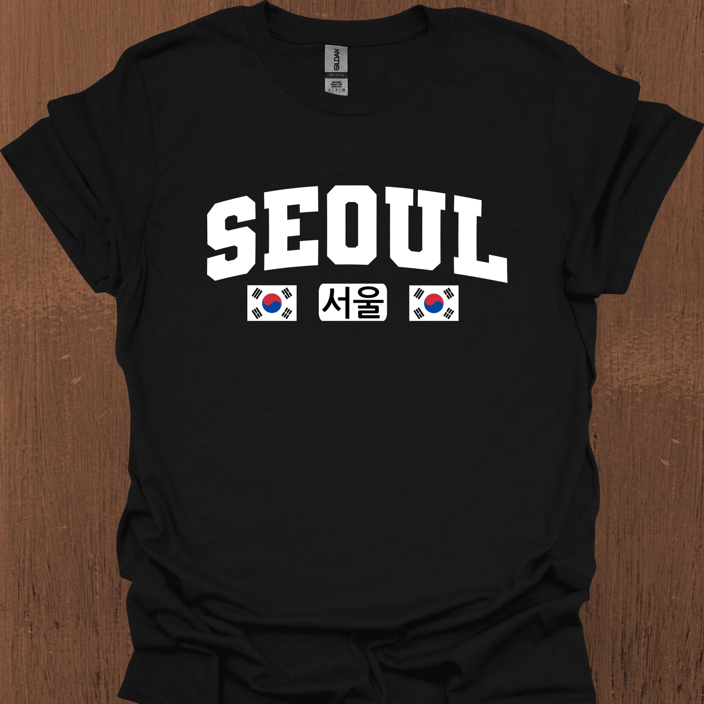 한국과 국기가 있는 서울 대학 티셔츠