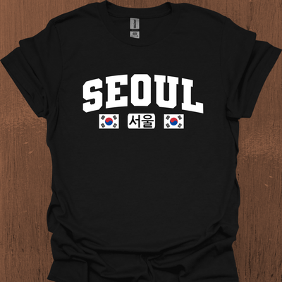 한국과 국기가 있는 서울 대학 티셔츠