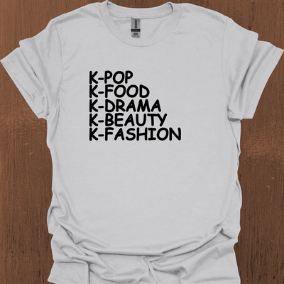 한국 K-POP K-FOOD K-DRAMA K-BEAUTY K-FASHION 티셔츠