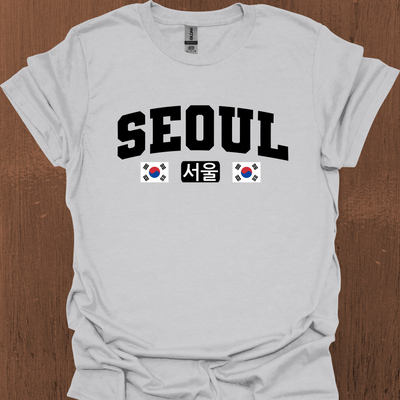 한국과 국기가 있는 서울 대학 티셔츠