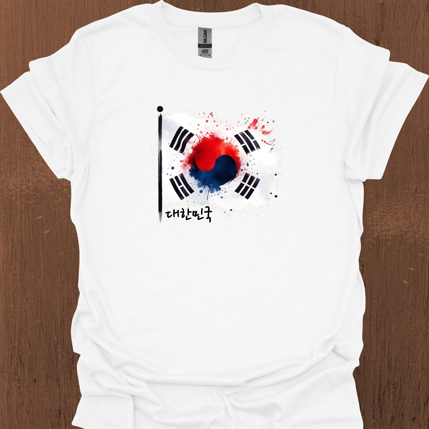 한국어가 들어간 생동감 넘치는 대한민국 국기 티셔츠
