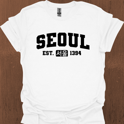 한국어 + 설립일이 적힌 서울 한국 대학 티셔츠