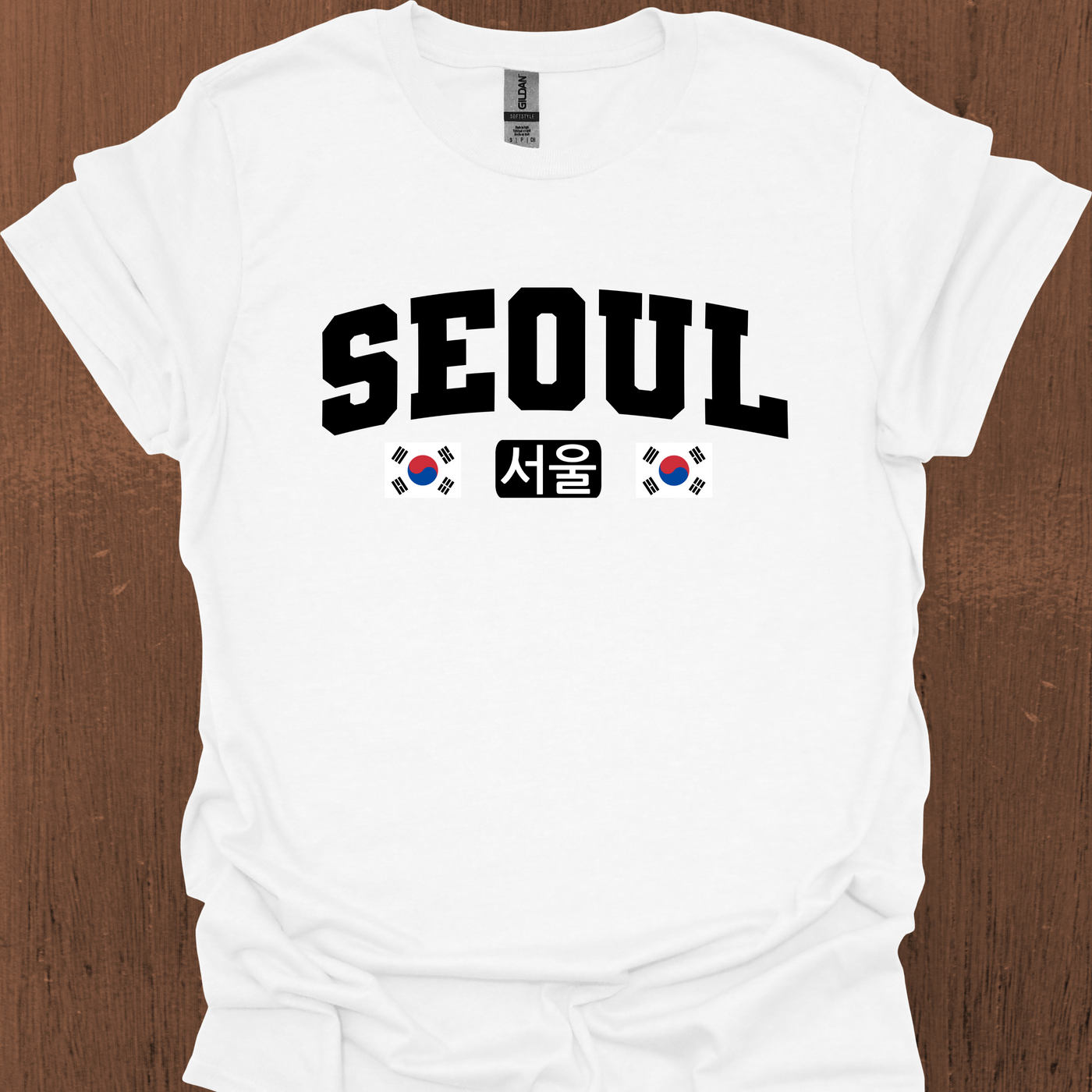 한국과 국기가 있는 서울 대학 티셔츠