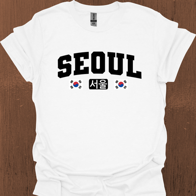 한국과 국기가 있는 서울 대학 티셔츠