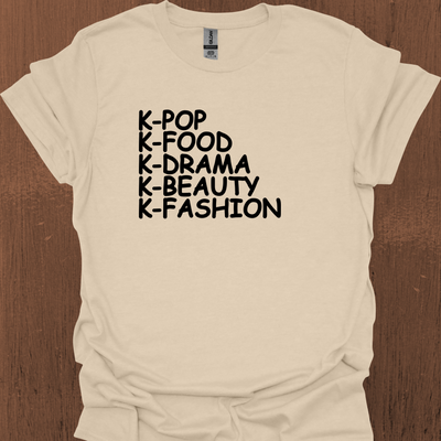 한국 K-POP K-FOOD K-DRAMA K-BEAUTY K-FASHION 티셔츠