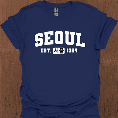 한국어 + 설립일이 적힌 서울 한국 대학 티셔츠