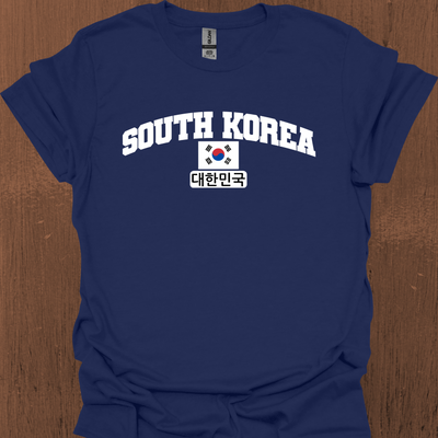 한국어와 국기가 있는 South Korea Varsity 티셔츠