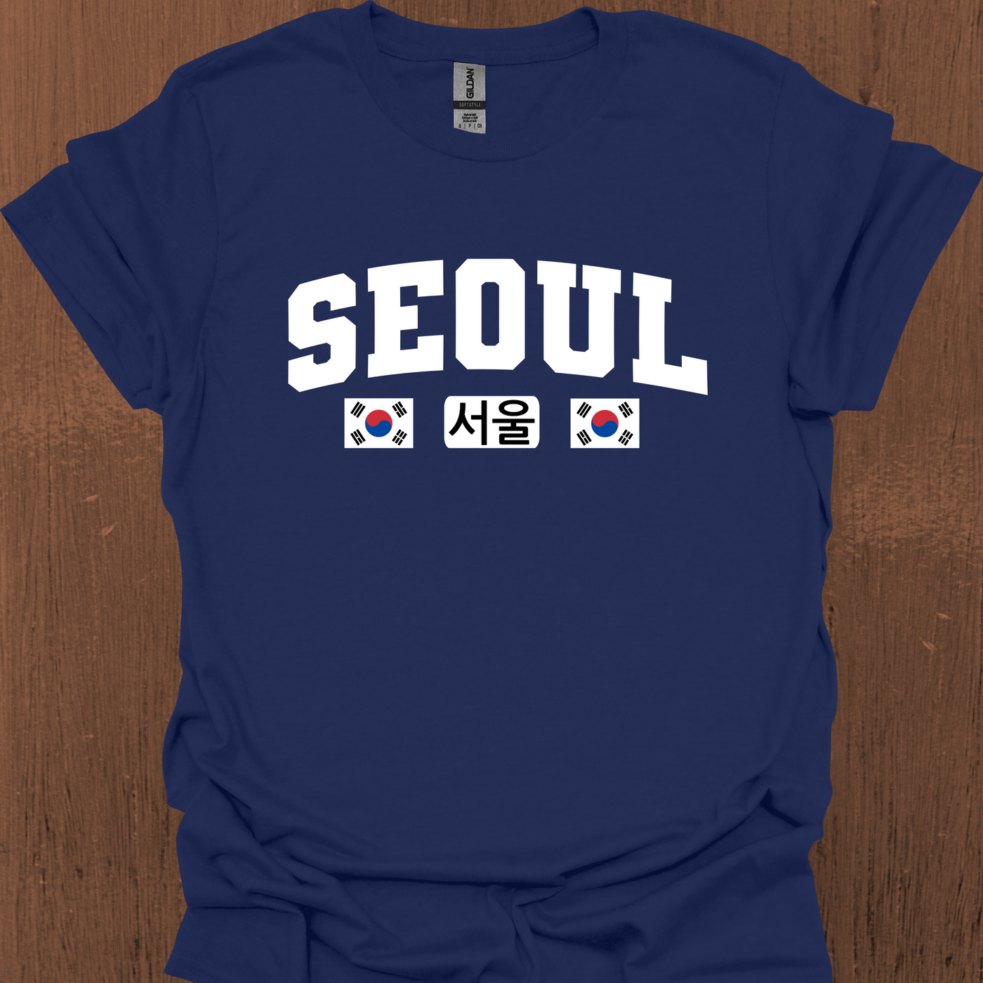 한국과 국기가 있는 서울 대학 티셔츠