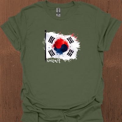 한국어가 들어간 생동감 넘치는 대한민국 국기 티셔츠